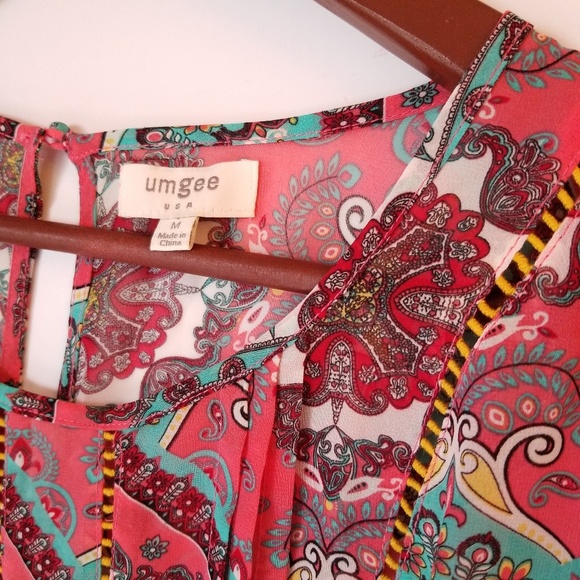 Umgee Stripe Embroidered Button-Front Boho Blouse main image 1